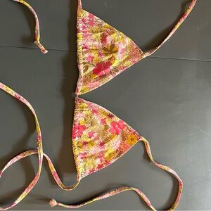Frankie's Bikinis Floral Triangle Bikini Top - Pink and Yellow